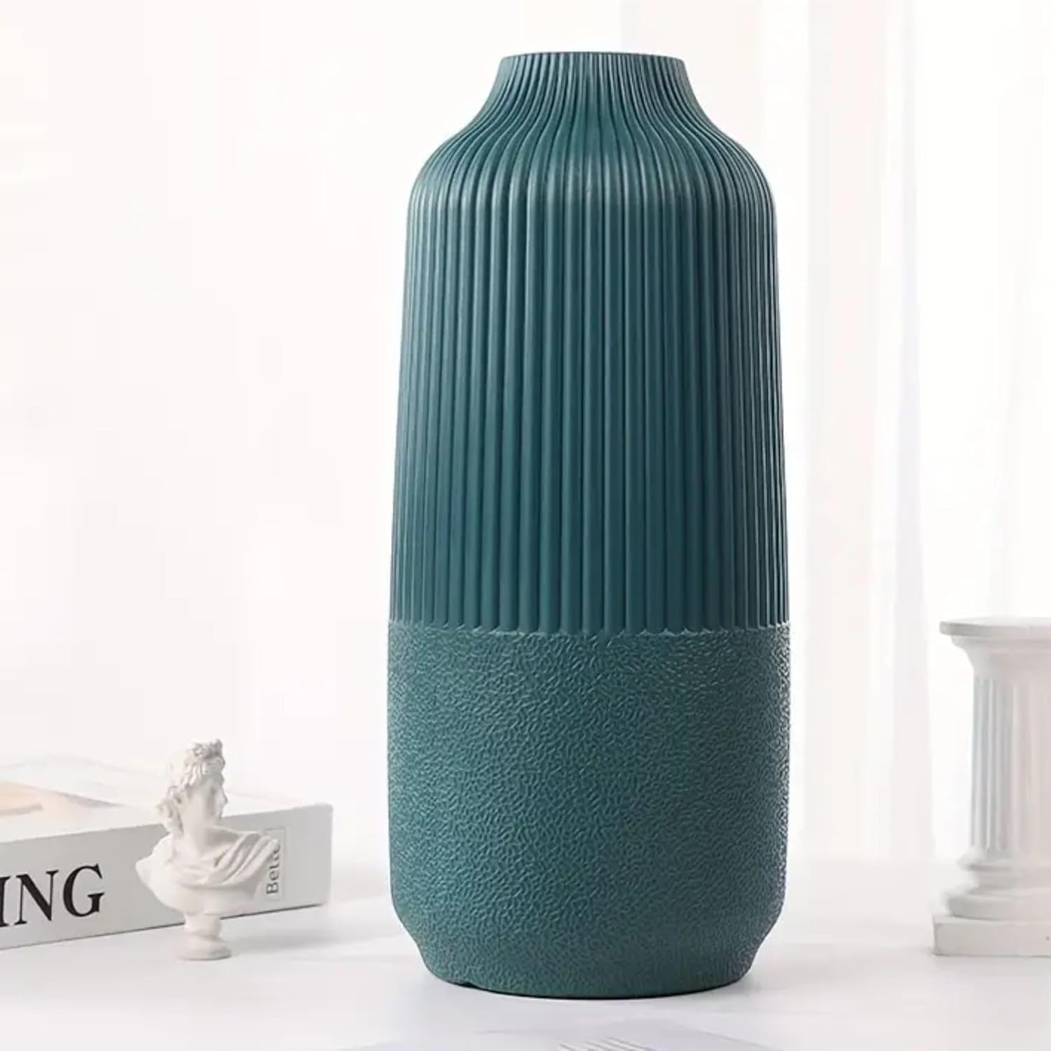 YOGO DECOR Twilight Flower Vase for Home & Office Decor | Elegant Green Design | Plastic Durable Vase | Modern Tabletop Centerpiece for Living Room, Weddings, Stunning Floral Bouquet Displays