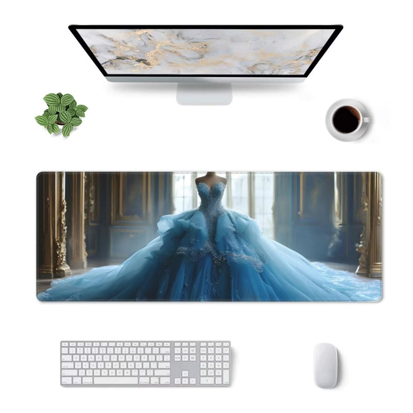 Tappetino Mouse, Tappetino Mouse Gaming Grande XXL 1500x800x3mm Tappetino Scrivania Mouse Pad, Base in Gomma Antiscivolo, Bordi Cuciti,Lavabile, Mousepad per Ufficio e Gaming (Abito da sposa blu) R428