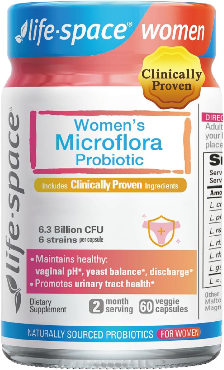 Life-Space Probiotic for Women – Supports Vaginal Health, Microflora and pH for BV and Yeast and Urinary Health – 6.3 Billion CFU – 60 Capsules