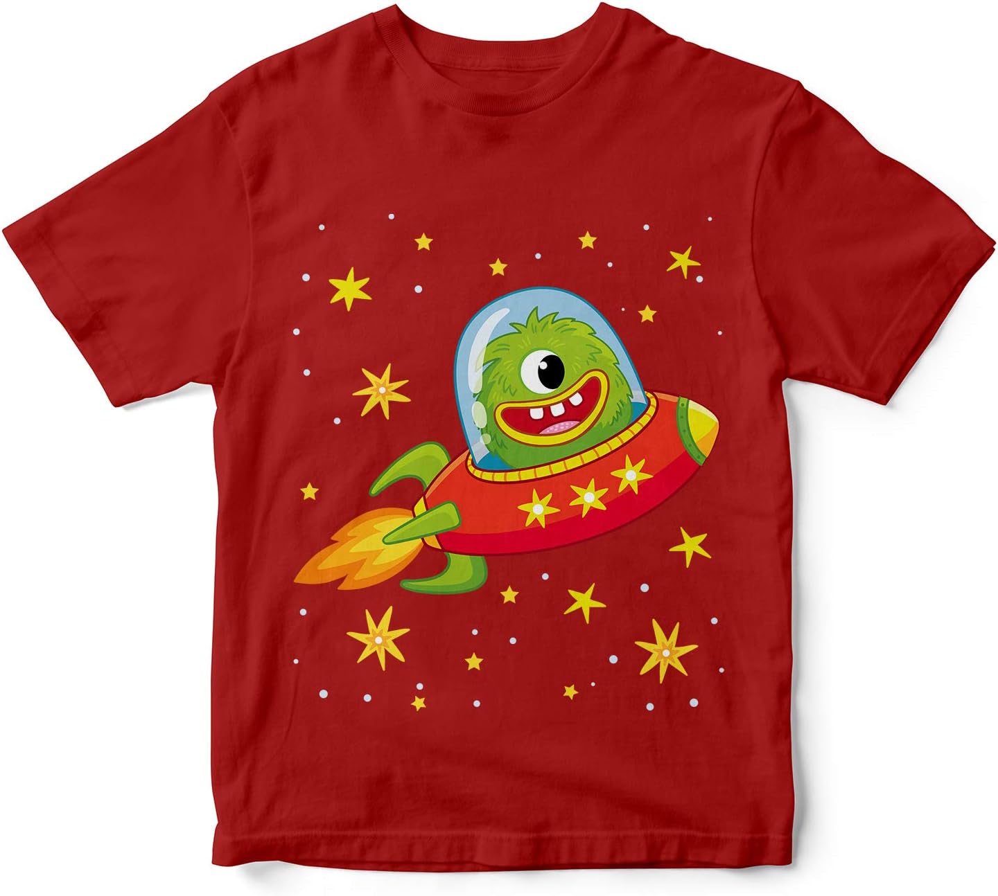 WALLABY KIDS Boys & Girls Cute Furry Alien on a Rocket Space Theme 100% Cotton Unisex Kids T-Shirt