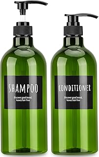 Refillable Shampoo Bottle, Segbeauty 2pcs 1000ml/33.8oz Labeled Plastic Squeeze Shower Gel Dispenser Body Soap Liquid Hand Soap Hair Conditioner, Green Empty Lotion Pump Bottles for Bathroom