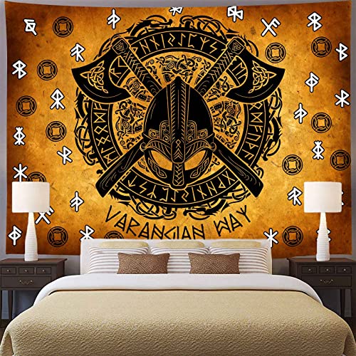 Aidatain Viking Tapestry Warrior Helmet Axe Tapestries Wall Hanging Meditation Runes Nordic Tapestry For Men Bedroom Aesthetic Flannel 80" 60" For Living Room Dorm Bedroom Home Gtokat0016 #TOP1