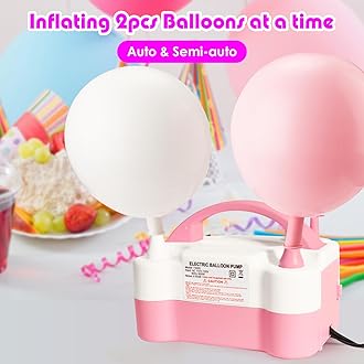 Balloon Pump Electric, Portable Automatic Dual Nozzle Inflator 110V 600W with Tying Tools for Birthday Gender Reveal Baby Shower Balloons Party Decorations