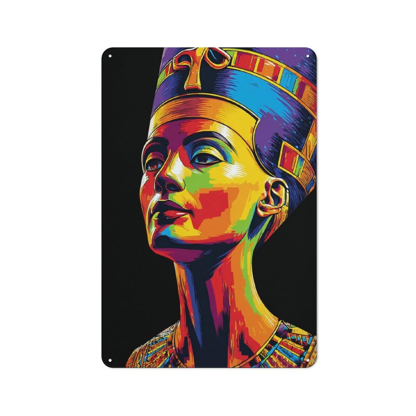 Junmoney Colorful Egyptian Queen Portrait Loft Style Metal Wall Decor 30X20cm, Decorative Metal Plaque For Loft, Studio, Office Or Creative Room