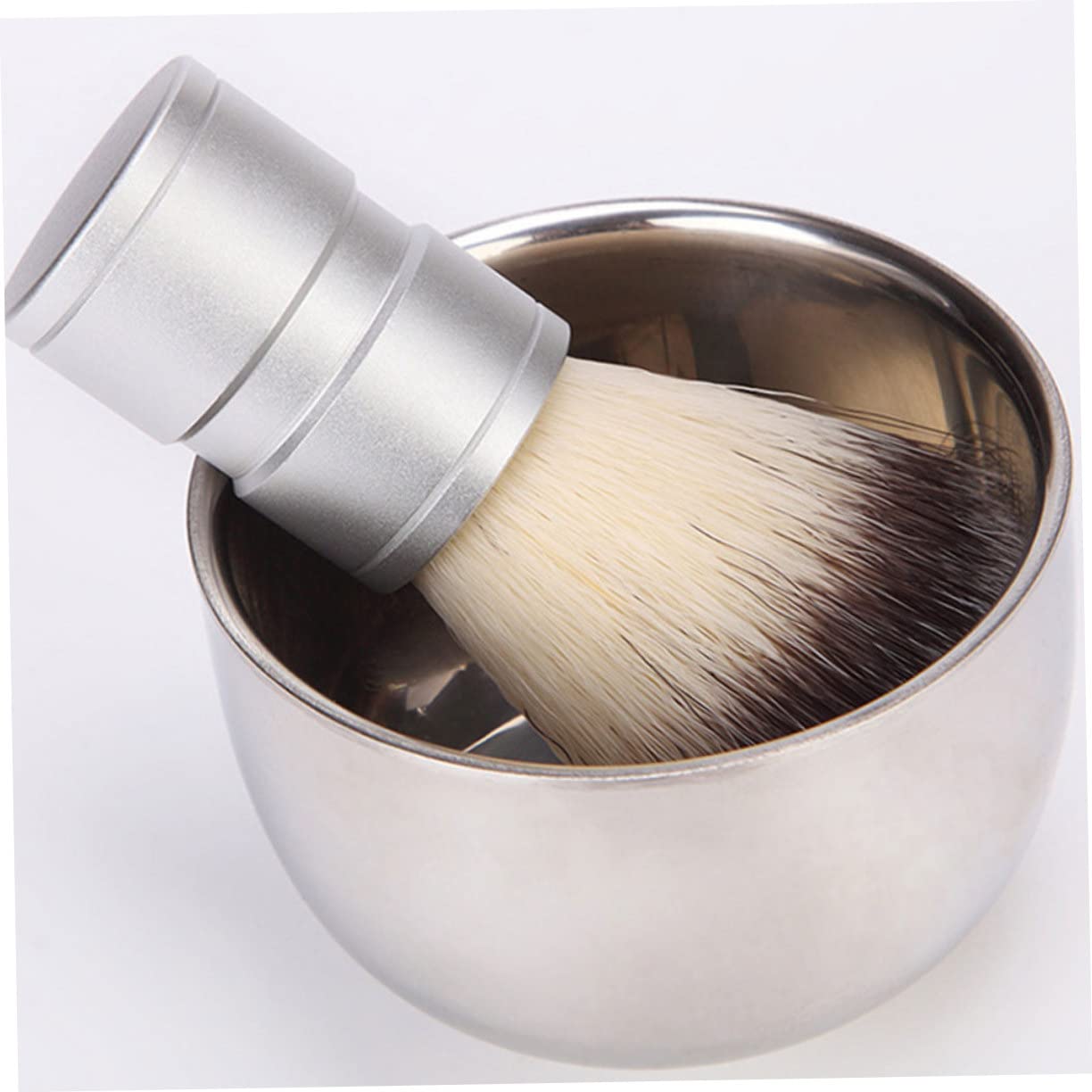 Baluue Professional Beard Shaving Tool Set Shaving Cream Bowl Non-slip Handle and Stainless Steel Bowl for Home