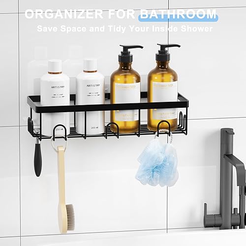 Miniatura 4 de Estante organizador de ducha, paquete de 2 estantes organizadores adhesivos para ducha con ganchos de ahorro de espacio, soporte para champú para