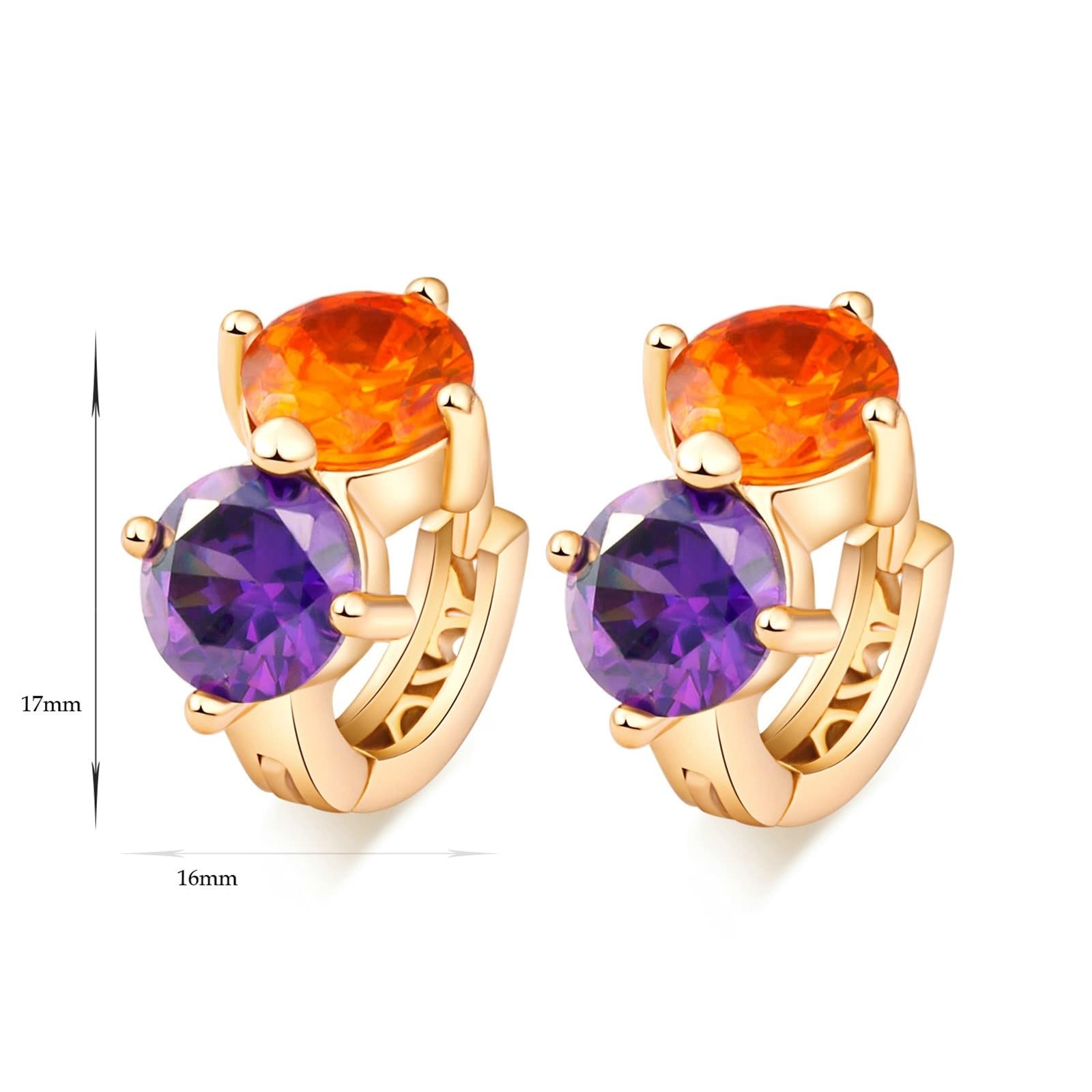 Pendientes de Fiesta para Bodas Mujer Oro Amarillo 14 K Piedra Preciosa Amatista Multicolor Redonda Elegante Pendiente Aro