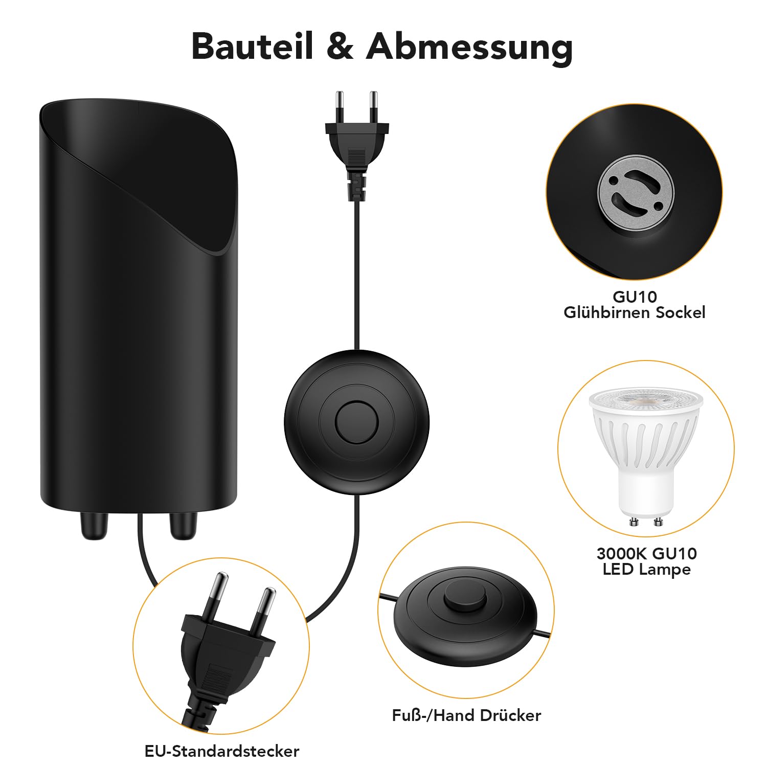 LED Uplight Spot 2 Stück, 7W Bodenstrahler, LED Bodenleuchte zur indirekten Beleuchtung, Standleuchte inklusive GU10 LED Lampe 500LM, Warmes Licht mit 3000 Kelvin, Schwarz