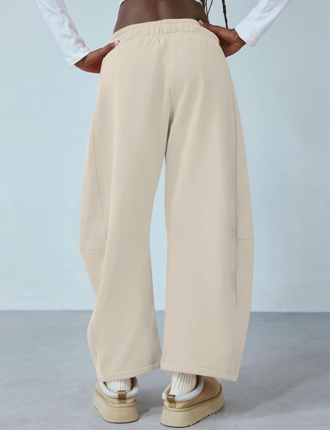 Womens Barrel Ankle Sweatpants Fleece Lined Baggy Sweat Pants Interior Drawstring Trousers with Pockets - Image 2