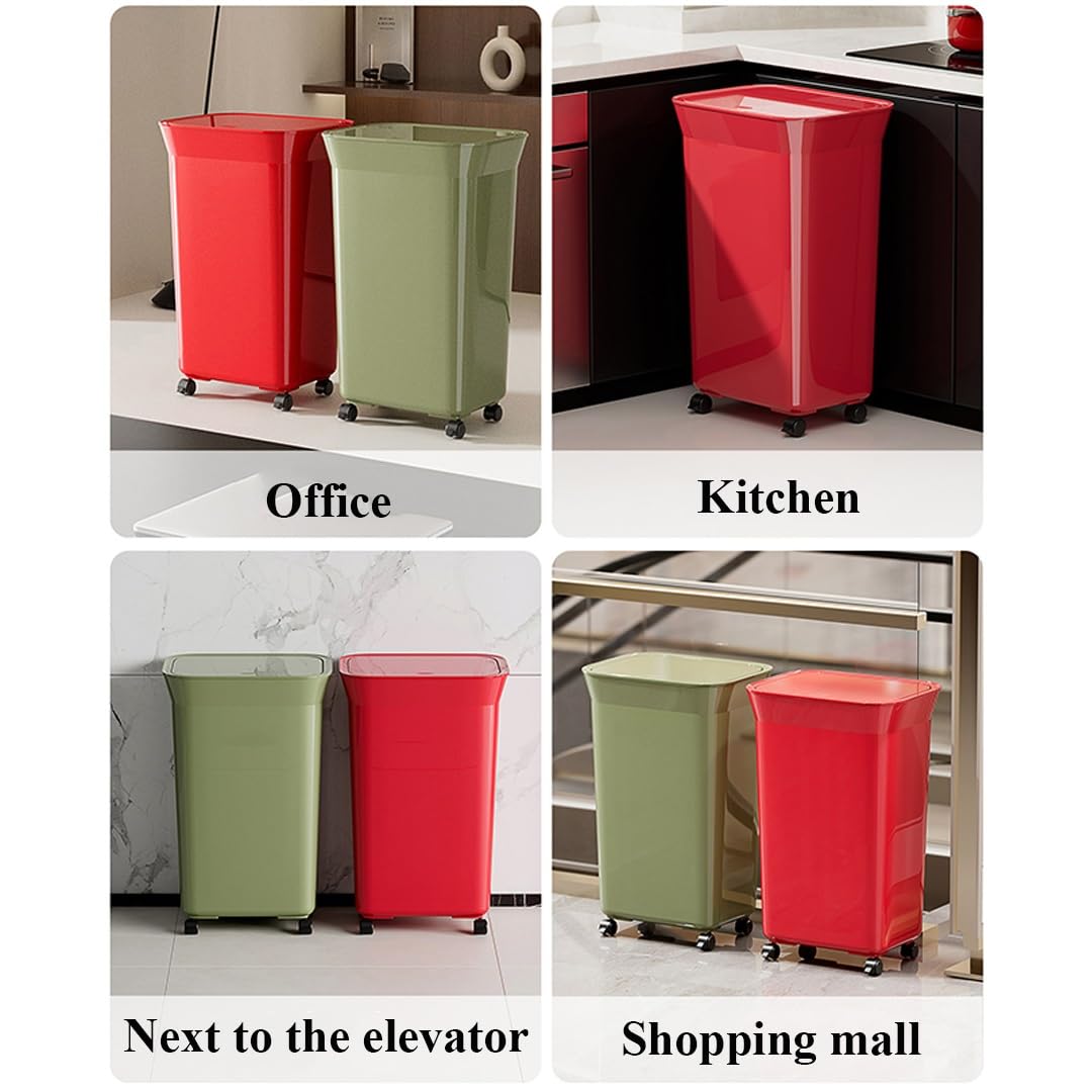 Outdoor Waste Container,Large Trash Can with Attached Lid & Wheels,Plastic,for Both Indoor Or Outdoor Use,Landscapers/Construction/Restaurants/Offices/Warehouses(White,C)