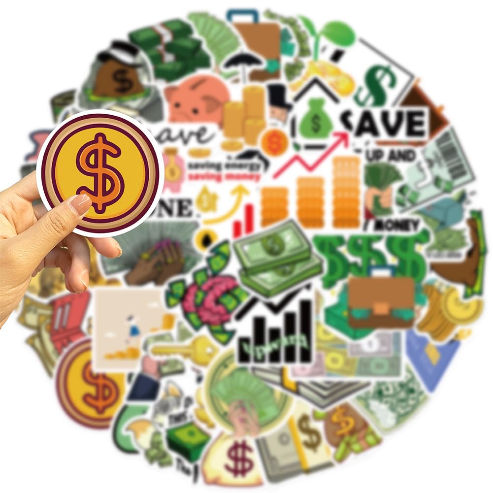Money Wealth Adesivi | 50 pezzi Doller Treasure decalcomanie in vinile impermeabili per bici, bottiglie d'acqua, laptop, biciclette, frigorifero, tazza, bagagli, computer, telefono cellulare,