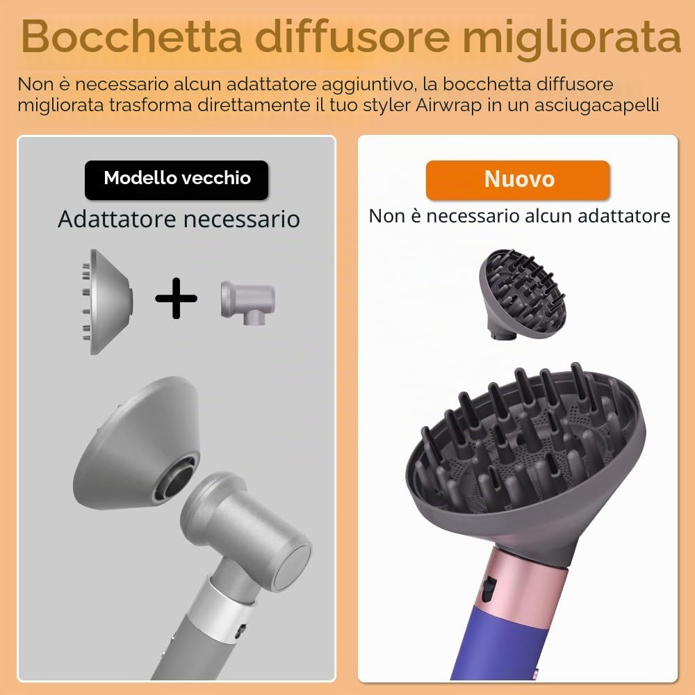 Laymi Diffusore adattatore per Dyson Airwrap HS08 HS05 HS01 airwrap, con filtro spazzola di pulizia, trasformabile per Airwrap Styler in asciugacapelli per capelli ricci ondulati, ricci