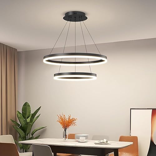 Miniatura 1 de Lámpara de techo moderna, acrílico antiparpadeo negro, lámpara colgante con control remoto, regulable, 3 modos de color y luces de isla de brillo