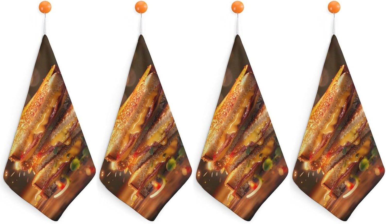 Grilled Cheese Sandwich Hand Towels for Bathroom Kitchen Towels Small Towel Handkerchiefs with Hanging Loop 4PCS