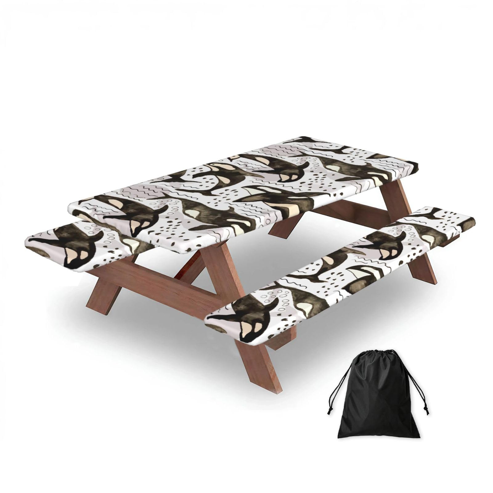 Dopklna As Picture Watercolor Orcas, Picnic Table Cover With Bench Covers -Waterproof Elastic Fitted Tablecloth For Garden Camping Patio 76X152cm