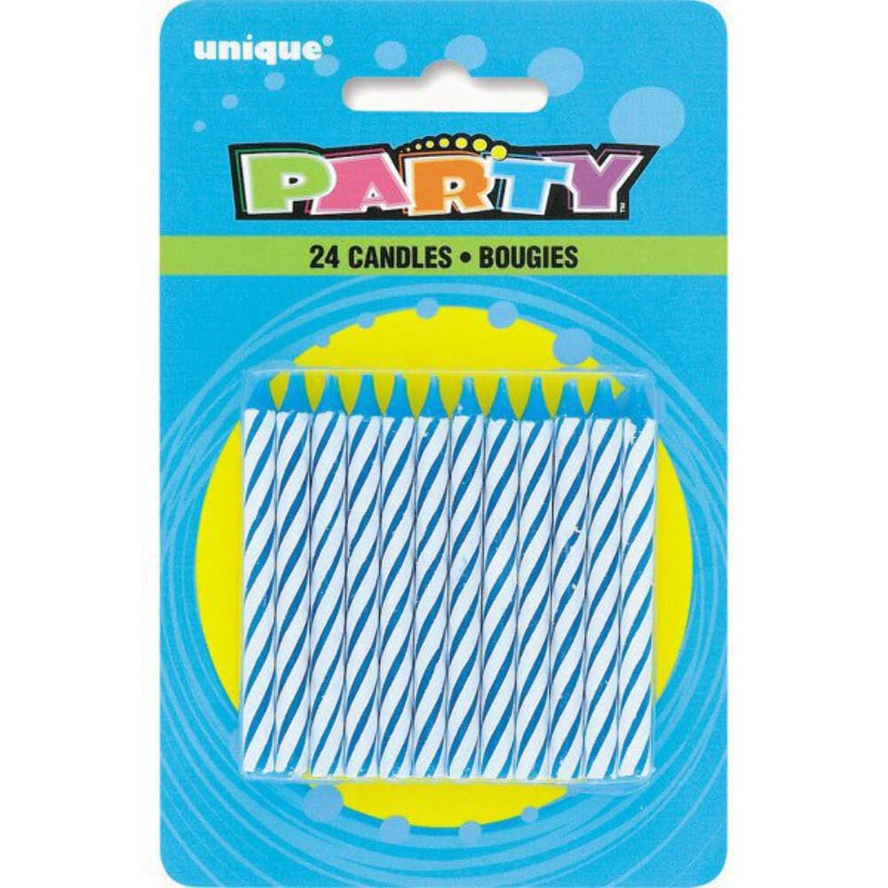 Unique Party 1905BC - Striped Blue Birthday Candles, Pack of 24,6 centimeters