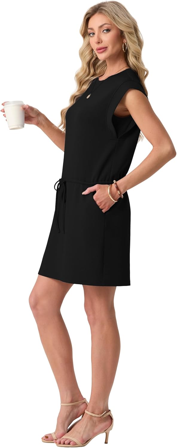 GRECERELLE 2026 Womens Summer Dresses Round Neck Sleeveless Tie Waist Casual Shirt Dress with Pockets - Image 4