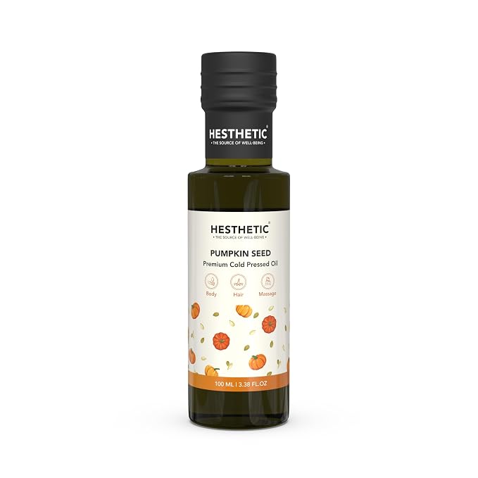 HESTHETIC Cold Pressed Pumpkin Seed Oil 100ml for Hair, Scalp & Skin | Unrefined Virgin Beauty Oil Rich in Zinc & Plant Omega-6 | Glass Bottle | Hair-Thickening Scalp Massage