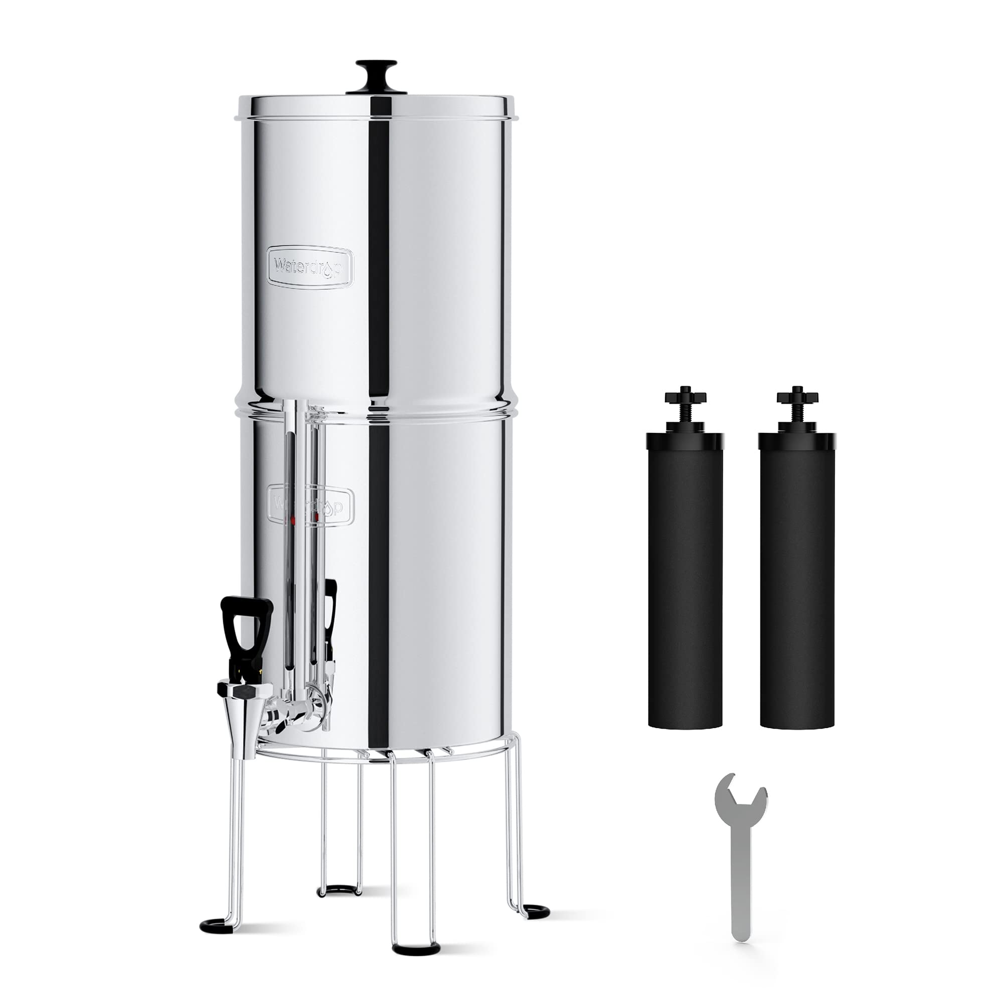 WaterdropWD-TK-S Gravity-fed Water Filter System, 2.25-gallon Stainless-steel System, with 2 Filters, Metal Water Level Spigot and Stand, Reduces up to 98.95% of chlorine & Bad Taste-King Tank Series