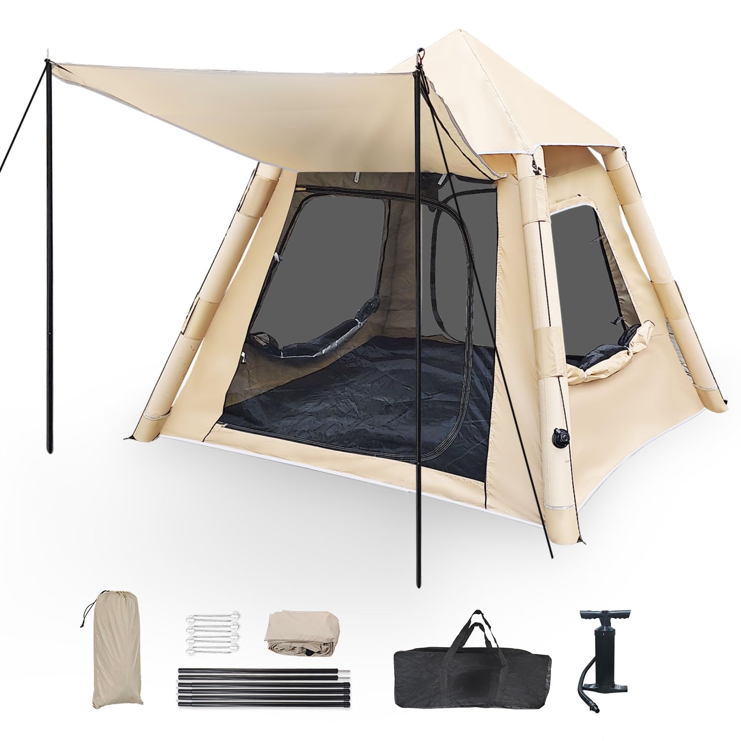 Tenda gonfiabile da campeggio per 4 persone, tenda gonfiabile per esterni con borsa da trasporto, tenda familiare per 4 stagioni, tenda ad aria con pompa, impermeabile e antivento, per campeggio e