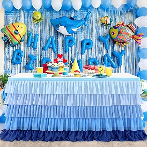 Blue Table Skirt Tutu Tablecloth for Under the Sea Party Frozen Decorations Gender Reveal Birthday Elephant Baby Shower 6ft Cover