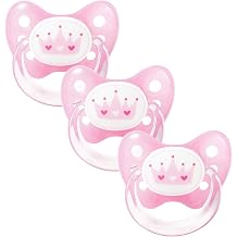 dentistar Silicone Soother Set of 3 - Size 1, 0-6 Months - Tooth and Jaw Friendly Silicone Soother for Newborns with Dental Step - BPA Free - Made in Germany - Crown, Pink