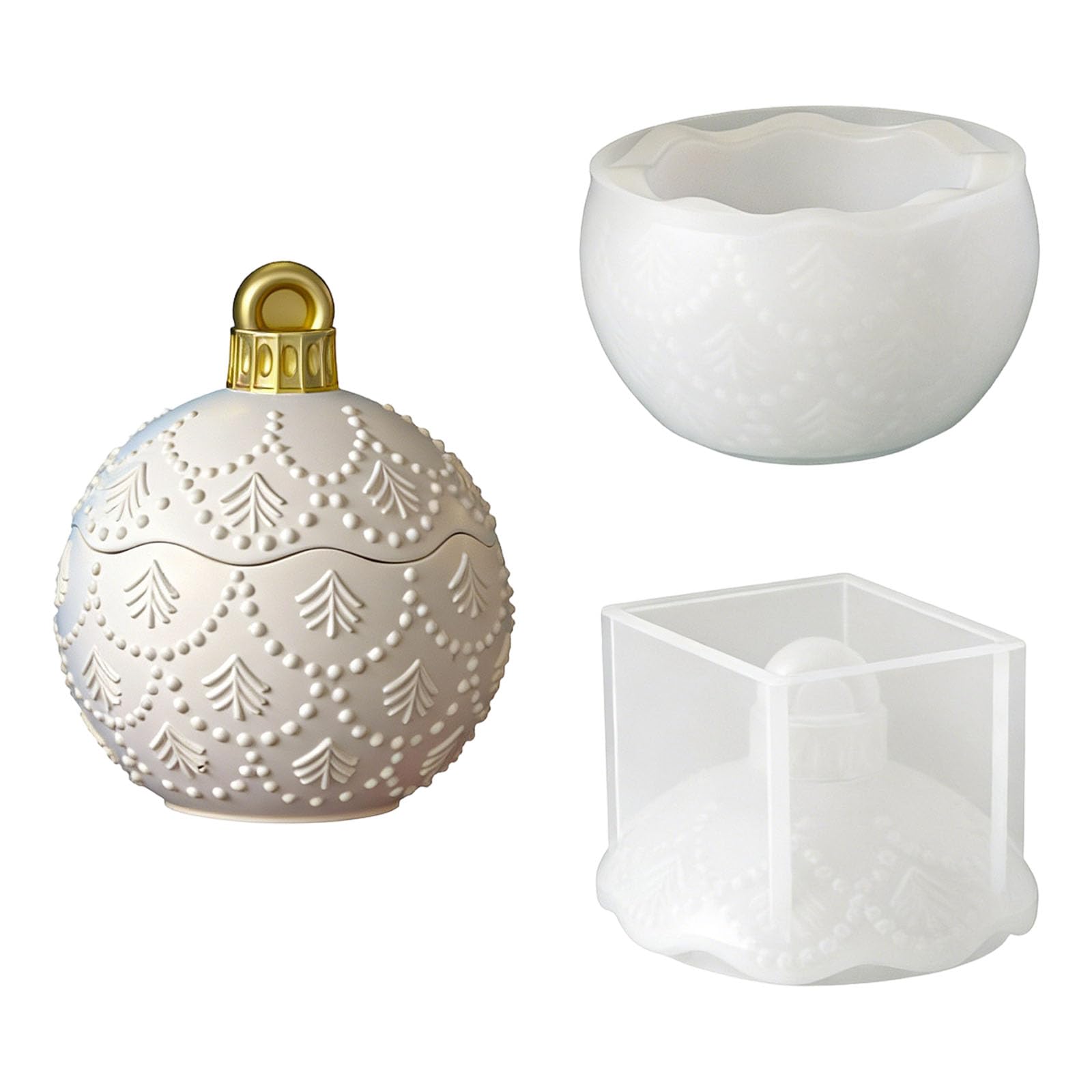 Hredyqw Christmas Baubles Ball Silicone Candle Resin Jar Mould With Lid Easy Demolding For Making Candle Soap