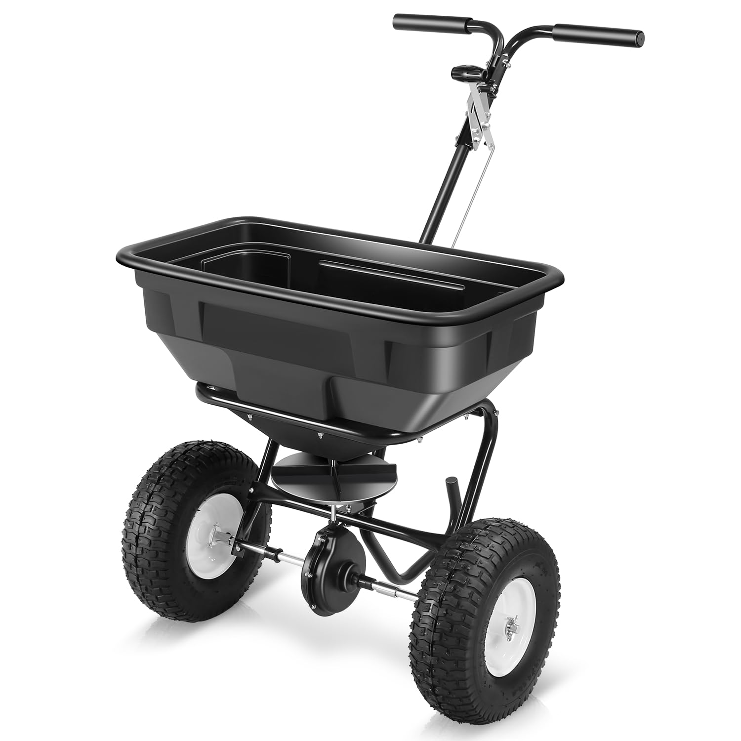 Auto Dynasty Walk-Behind Broadcast Spreader, 125LBS Capacity Fertilizer Spreader for Salt, Ice Melt, Grass Seed, Lawn and Garden Seeder, Black