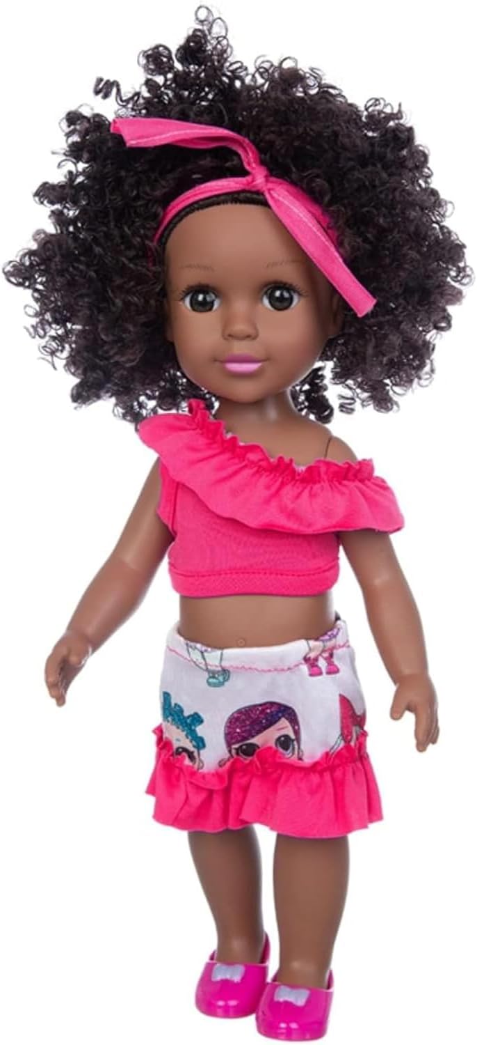 XFEYUE14.5 inch Black Doll and 2 Sets Clothes Accessories, African American Baby Girl Doll Including Glasses, Camera, Bag &Shoes for Kids Girls