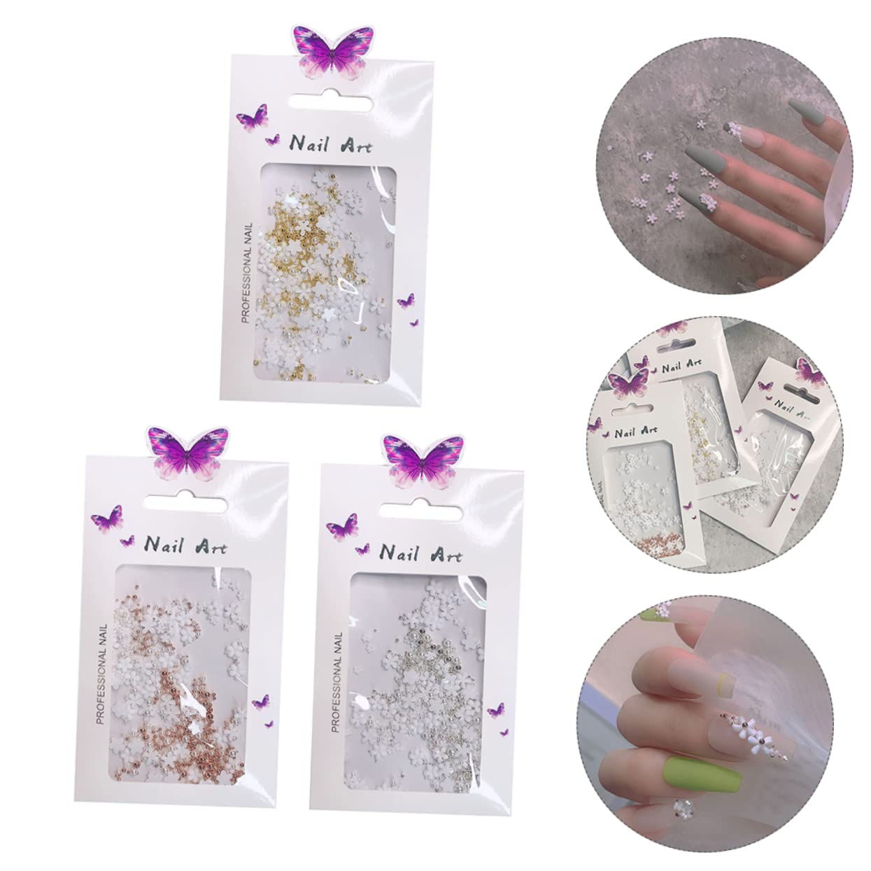 3 Pezzi Unghie con Fiori Accessori per Nail Art Fatti Mano Decorazioni per Manicure Uniche