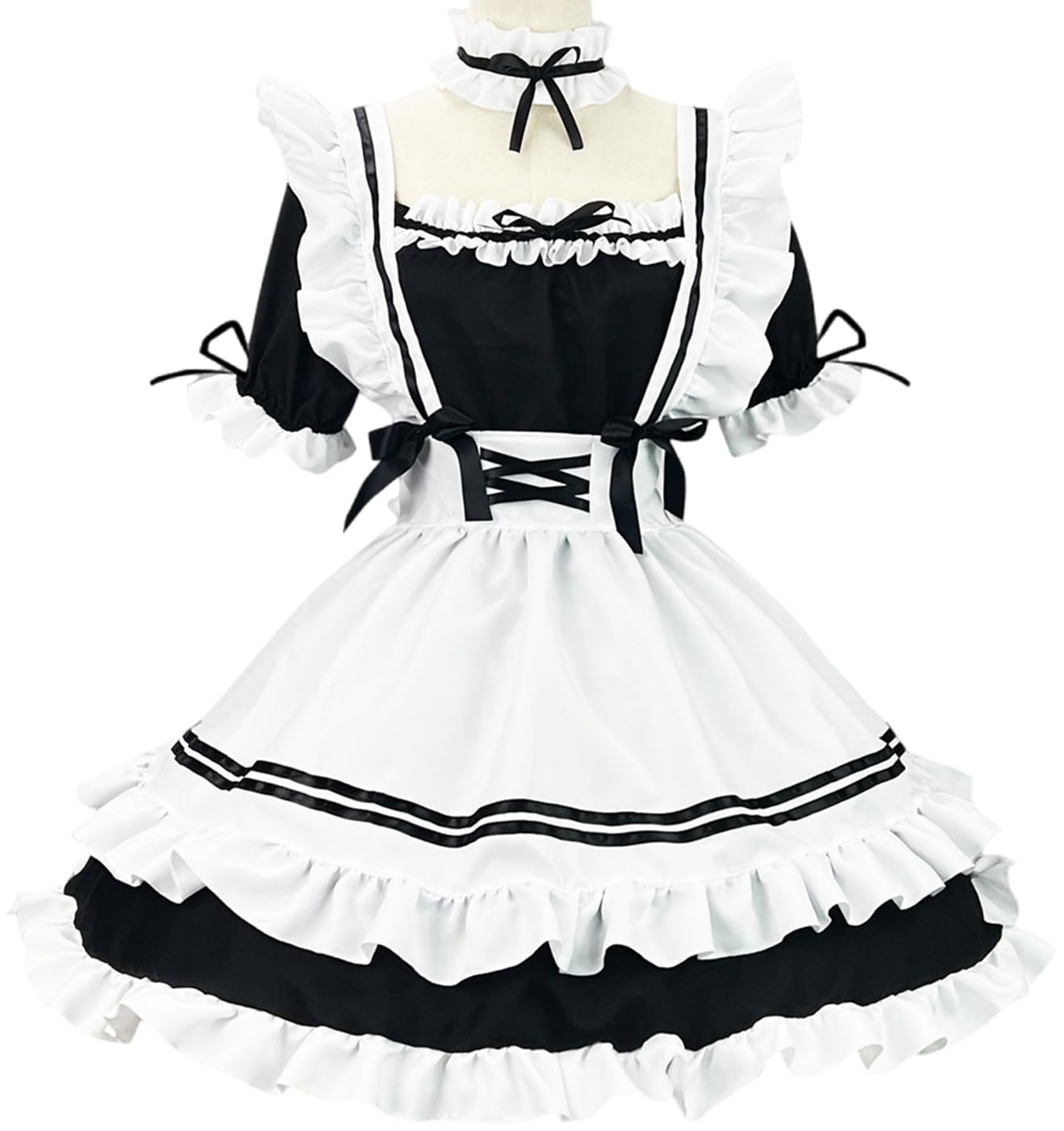 Kostium pokojówki cosplay Amine seksowny francuska pokojówka kelnerka fartuch sukienka fantazja lolita mundur 7-częściowy zestaw fantazyjny strój na Halloween, maskaradę, strój na imprezę,