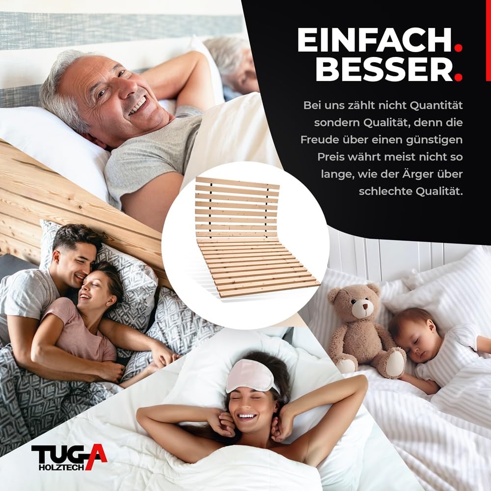 TUGA - Holztech Marken Rollrost Lattenrost 140 x 200 cm 500kg Bettrost Qualitätsarbeit aus Deutschland mit 25 Jahren Garantie