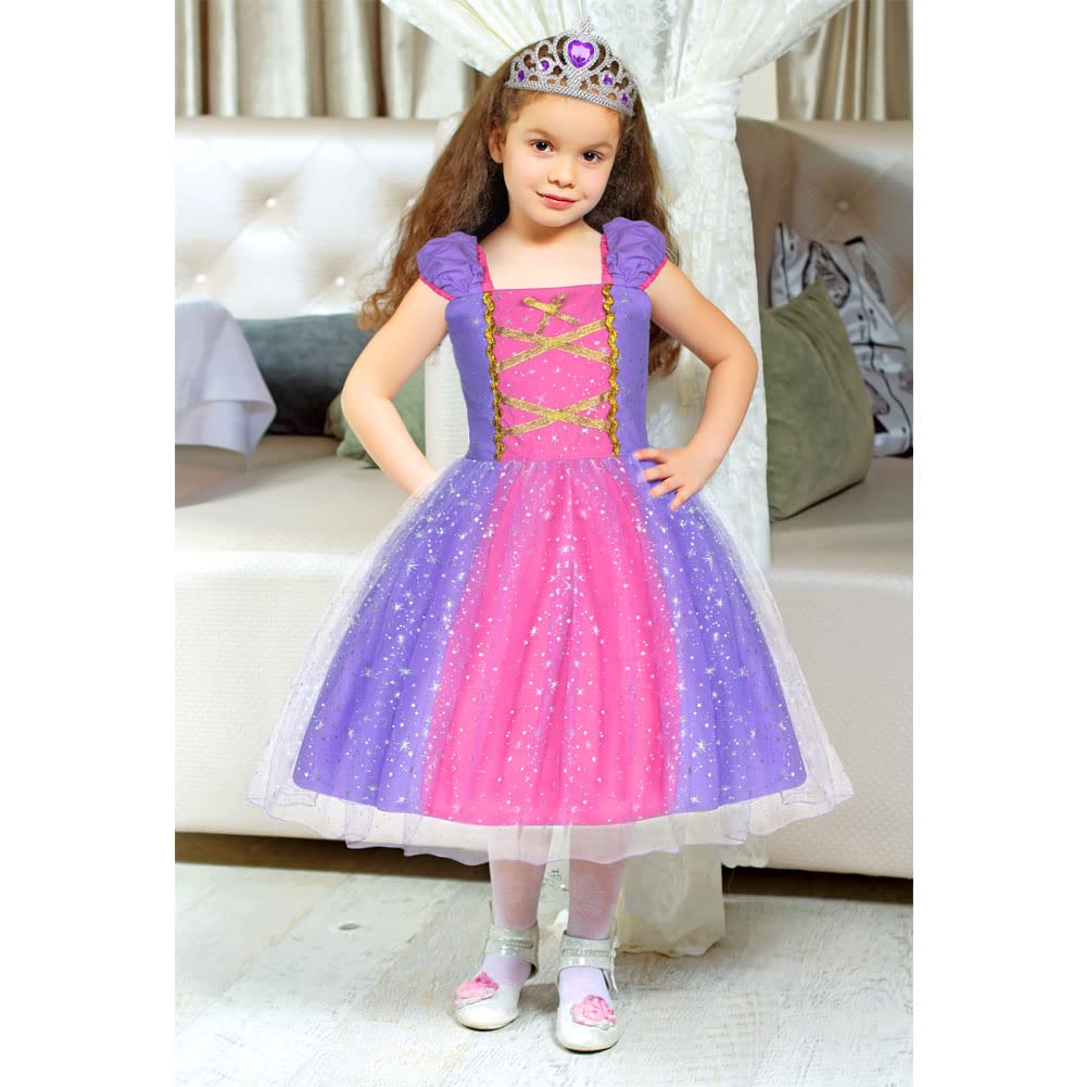 ACWOO Angels Costume da Principessa Rapunzel per Bambina, Vestito da Festa di Compleanno