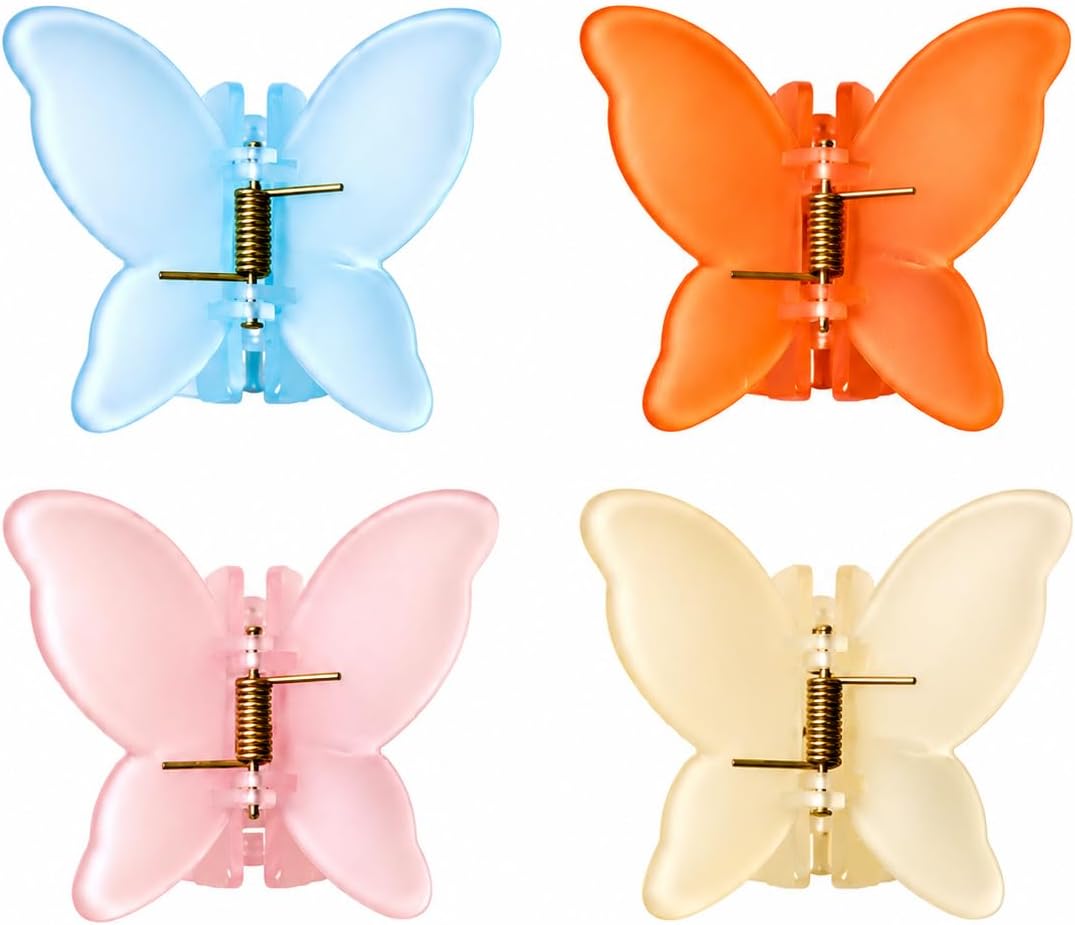 Samyak Trendy Butterfly Frosted Colors Plastic Hair Barrette Clip Claw Clutcher Jaw Clamp Hair Accessories For Women's & Girls (Pack Of 4) Multicolour