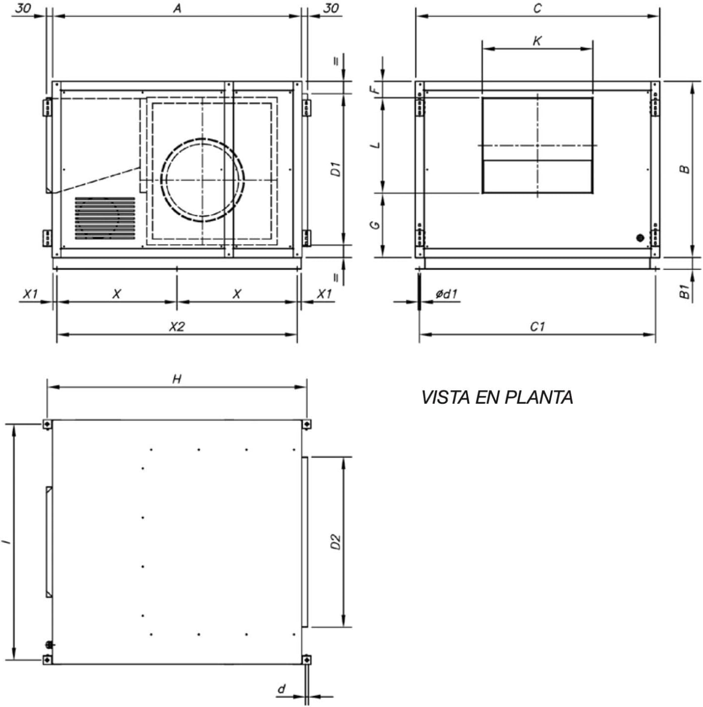 Technical Diagram with Dimensions of the Sodeca CJTX-C-7/7-0,75 Fan