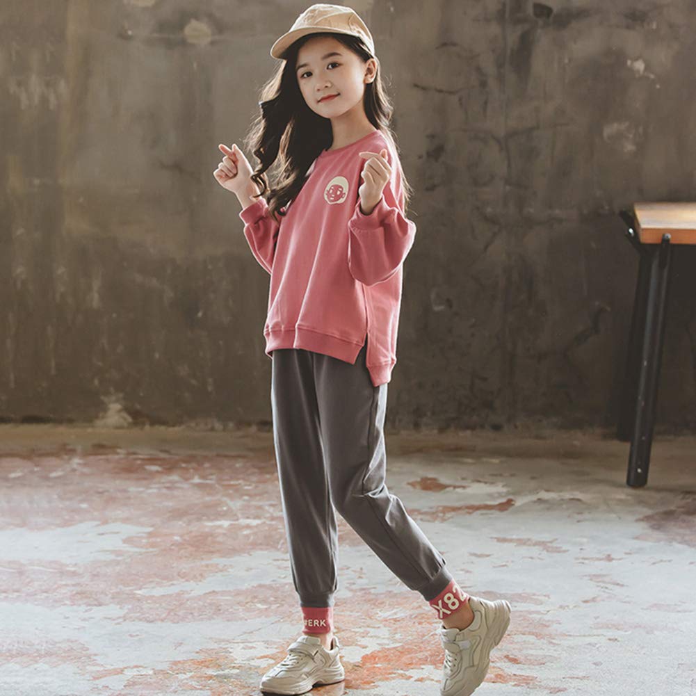 Chándal para niña y niños, 2 unidades de ropa deportiva, monocolor, primavera, informal, chándal, rojo, 152 cm