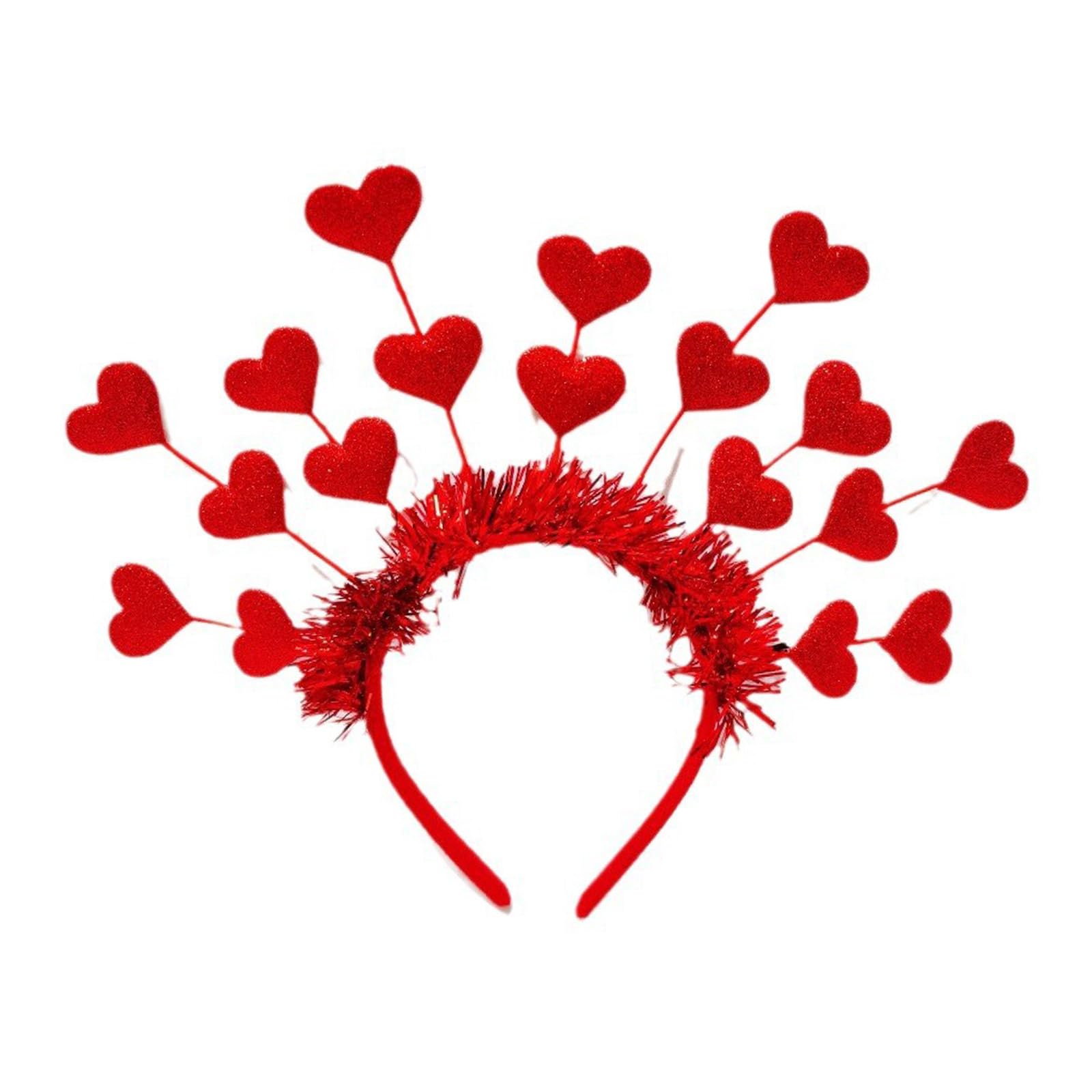 Gissroys Unisex Red Heart Head Bopper Headband Valentine's Day Hair Hoop Glitter Tinsel Headpiece For Christmas Birthday Wedding Party Masquerade Headband