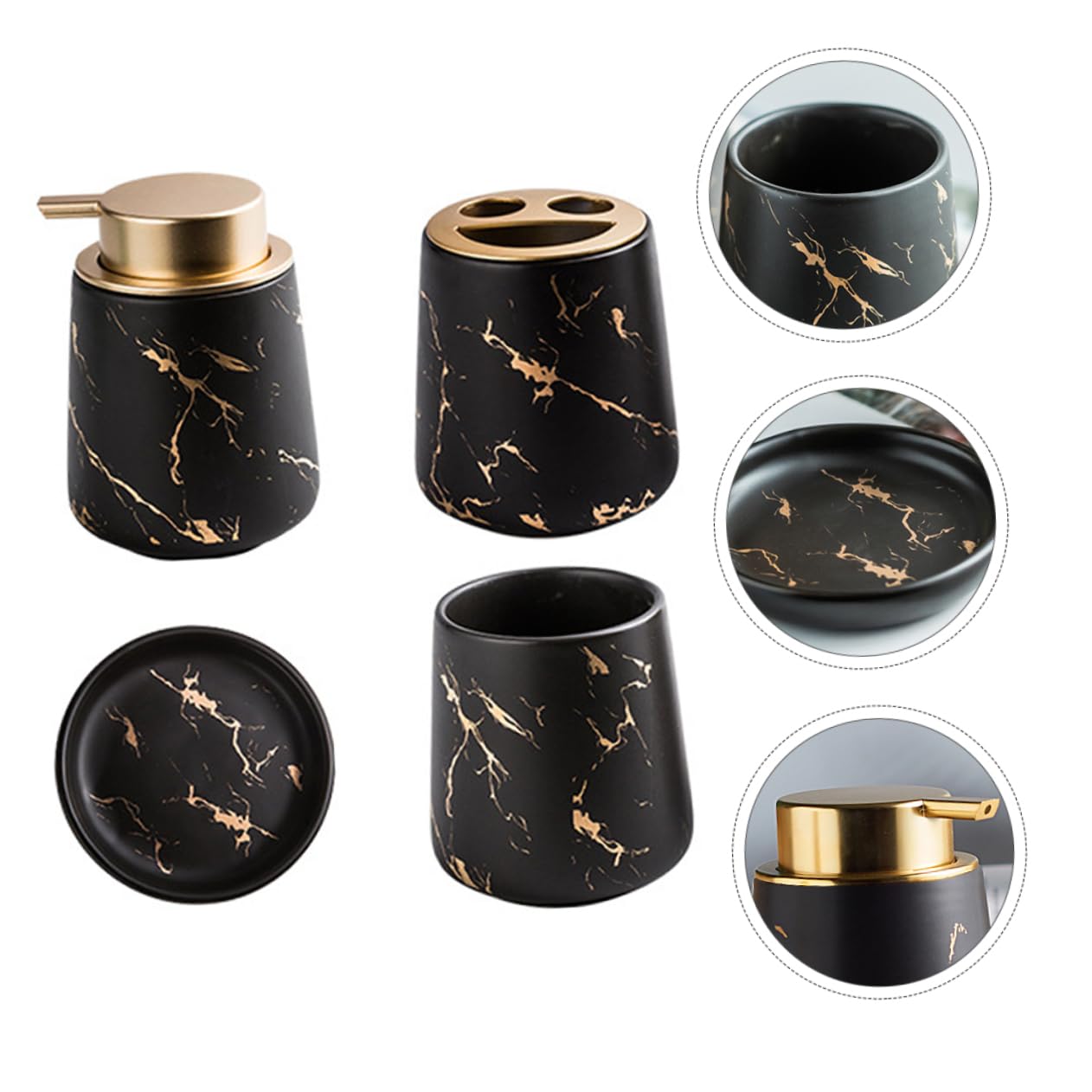 UKCOCO Juego de Vaso Accesorio para Cepillo de Dientes Negro para Cerámica Accesorio Elegante Elegante Organizador y Bandeja para Jabón para Baño y Lavabo Baño y Lavabo