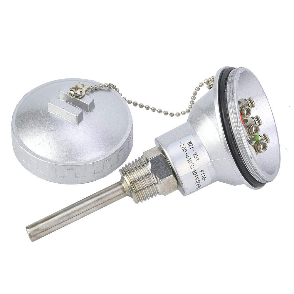 MIPPO Thread Thermocouple Terminal Head, Temperature Sensor Simple PT1/2'' 201 Stainless Steel for Industry for Temperature Controllers(Protection Tube 50mm) 1