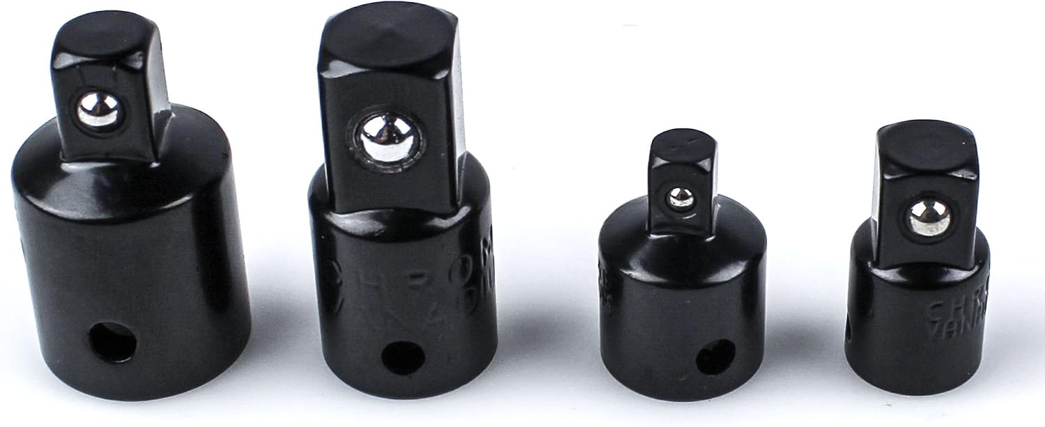 Bastex Impact Adapter and Reducer Set (4-Piece) for use with Impact Wrenches and Drills in Auto and Construction Work Set Adapter Sizes (3/8in. to 1/4) (1/2in. to 3/8) (3/8in. to 1/2) (1/4in. to 3/8)