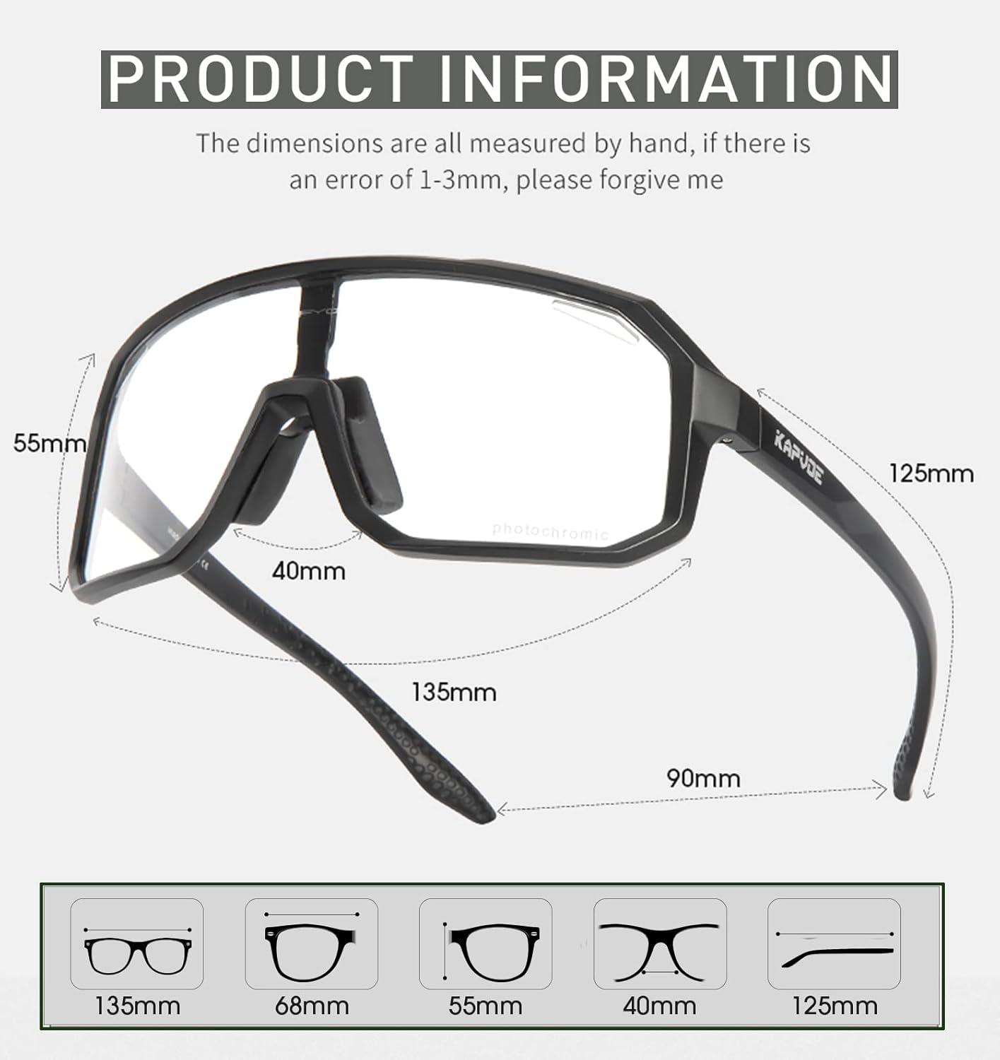 KAPVOE Photochromic Cycling Glasses for Men Women Mountain Bike Sunglasses Anti-fog Sunglasses for Outdoor K62 - Image 5