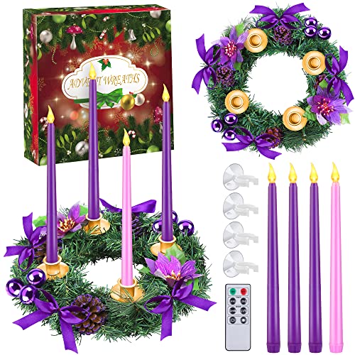 Couronne de l'Avent sécurisée 30,5 cm sans flamme avec télécommande violette - 2