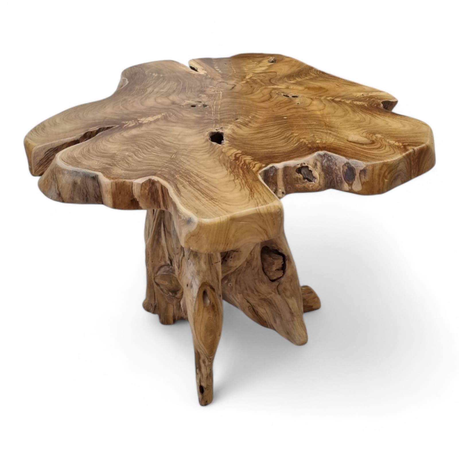 Kinaree ALOR Setar - Mesa de centro de madera maciza de teca maciza, diámetro 65-70 cm, con tablero de madera de raíz (50 x 65-70 cm)