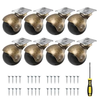 2 in Ball Caster Wheels - Heavy Duty 1200LBS,360 Swivel,Top Plate Casters Set of 8,Low Noise,Non Marking,Brass Antique Castor Wheels for Furniture,Chairs, Cabinets,Carts
