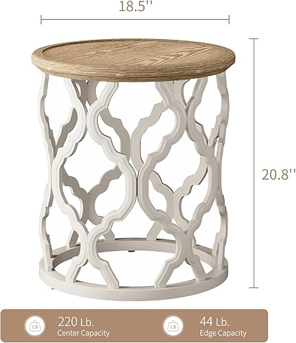 Miniatura 3 de karlott Mesa auxiliar de granja, mesa auxiliar redonda francesa de 18.5 pulgadas, mesa auxiliar con bandeja envejecida con base de marco de motivo