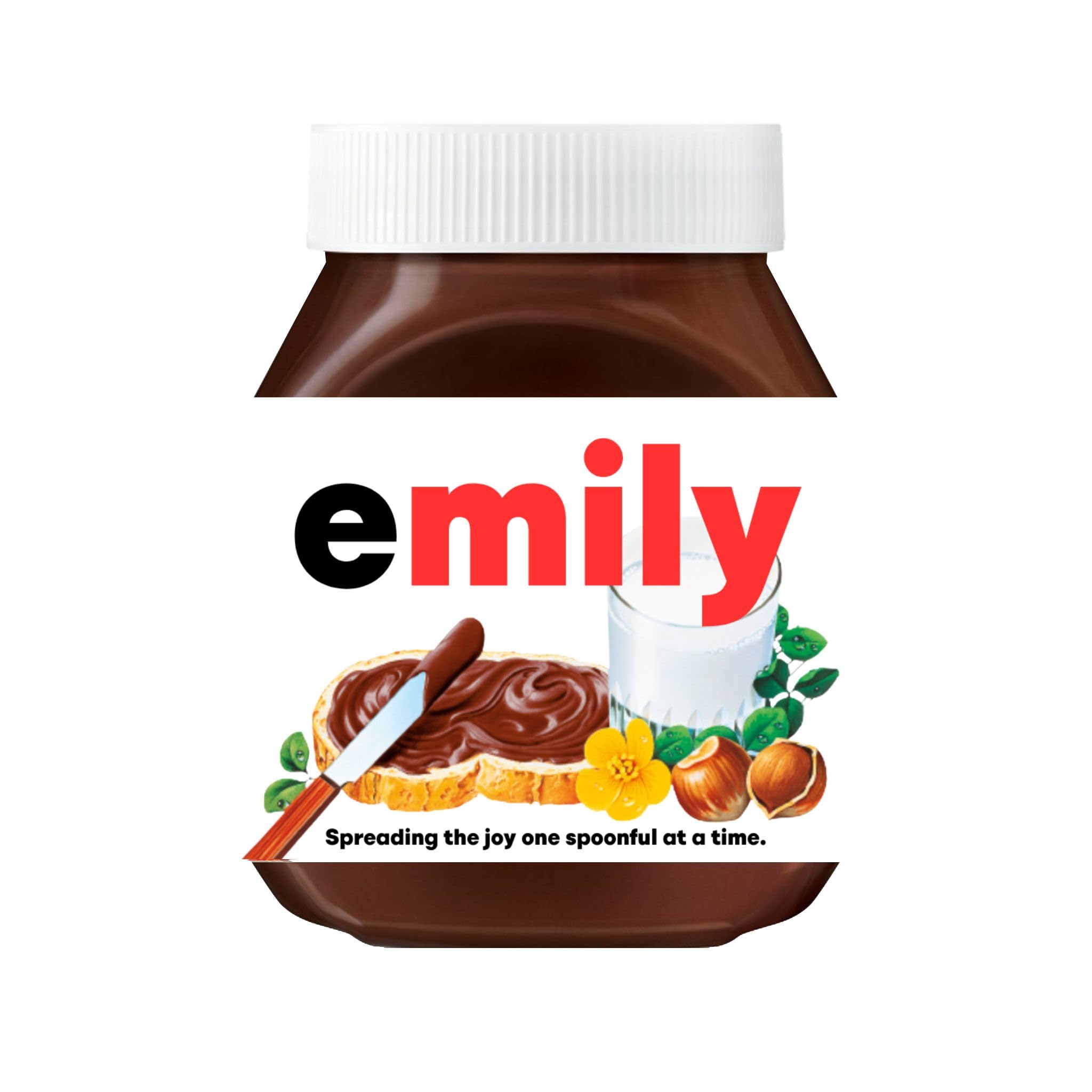 Emuworks Red, Black Premade Name Stickers Gifts: Gift Ready Custom Labels - Chocolate Spread Customised Gift, Custom Stickers For Jars, Hazelnut Cream Name Label - Christmas Gifts, Jar Not Included (Emily)