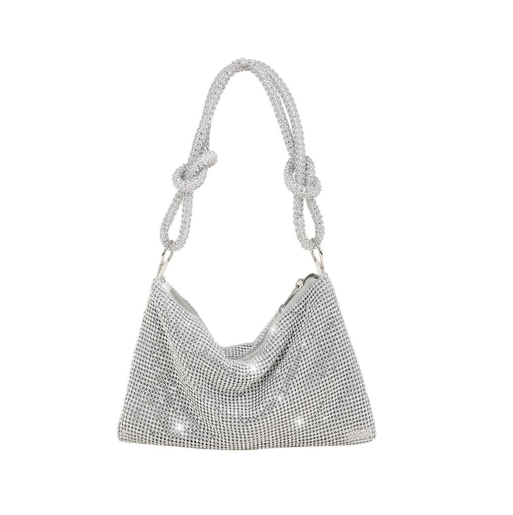 “Women’s Rhinestone Crystal Evening Clutch Bag – Sparkling Glitter Handbag with Shiny Shoulder Strap – Elegant Tote for Special Occasions (Silver) “Women’s Rhinestone Crystal Evening Clutch Bag – Sparkling Glitter Handbag with Shiny Shoulder Strap – Elegant Tote for Special Occasions (Silver)