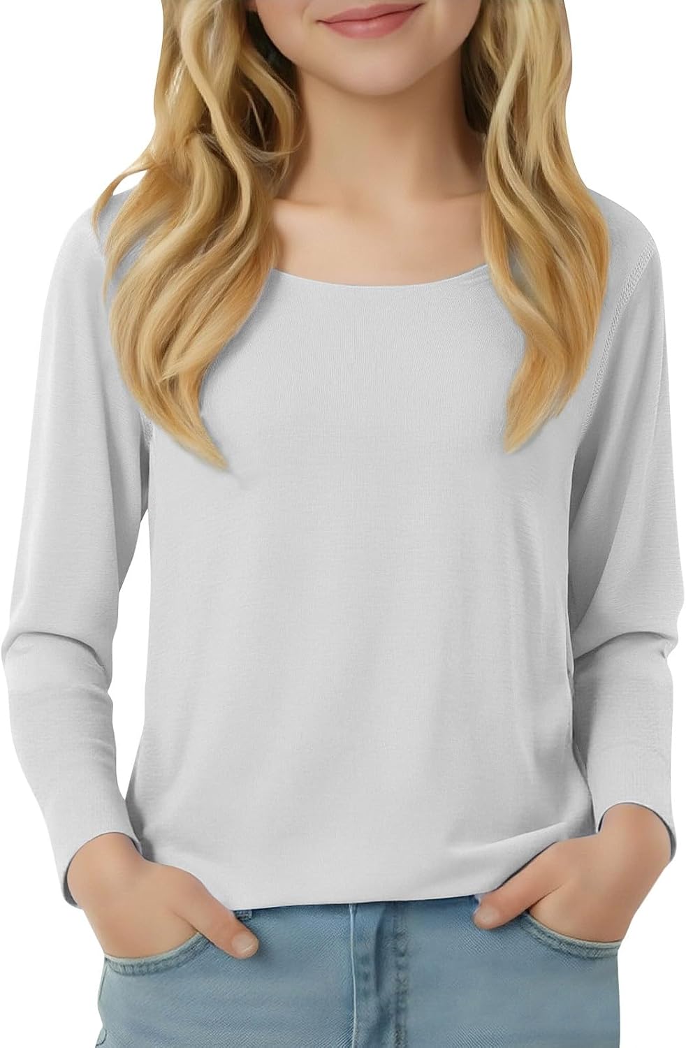 Girls Square Neck 3/4 Sleeve Batwing Top Casual Loose Fit Blouse Everyday Holiday Comfy Soft Breathable Cotton Tee Shirt