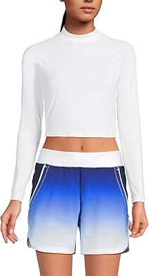 Lands' End Women's Long Sleeve Mock Neck Cropped UPF 50 Sun Protection Rash Guard