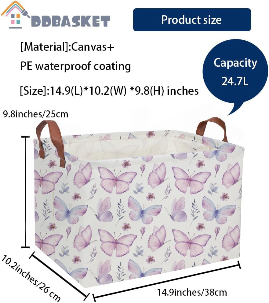 Image of Rectangular Kids Baskets Butterfly Basket Kids Storage Bins Girls Basket Cute Storage Bin Organizer Box Room Decor for Home(Flower Butterfly)
